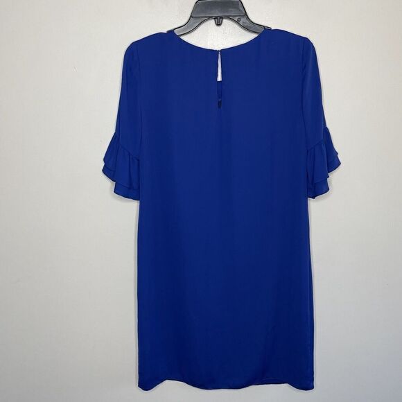 AMANDA UPRICHARD Womens Cobalt Blue Mini Shift Dress Small S Ruffle Sleeve - Picture 8 of 12